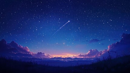 Fototapeta premium Shooting star across twinkling sky night landscape scenic viewpoint celestial wonder