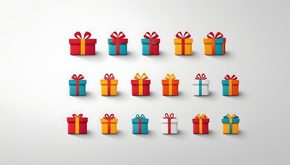 Set with gift for any design. Colorful blank cardboard package box. Product packaging. White background. Surprise symbol. Gift box design, template. Holiday background. Christmas .6