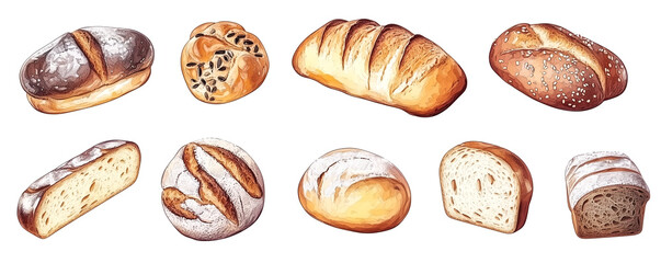 Homemade bread isolated on white, illustration generated ai