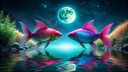 Colorful Fish Under Moonlight in Tranquil Water