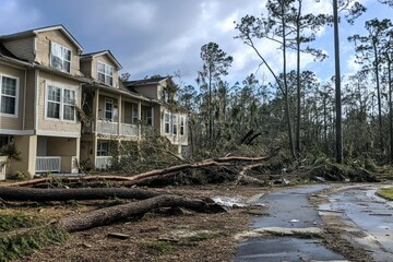 Obraz premium Damage to Residential Building from Fallen Trees