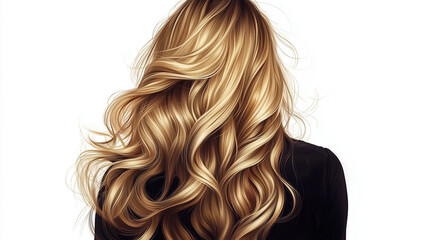 Fototapeta premium Long, wavy blonde hair cascading down back of woman, showcasing beautiful texture and shine, creating elegant and stylish appearance