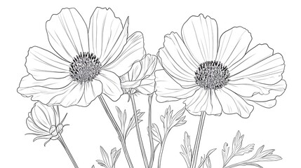 Delicate Flowers Line Artwork Natural Style Sketch. AI Generated