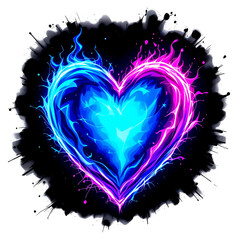 Vibrant Heart Illustration with Fiery Blue and Pink Colors