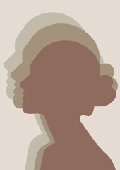 isolated beautiful woman face silhouette with earth tone brown colour