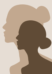 isolated beautiful woman face silhouette with earth tone brown colour