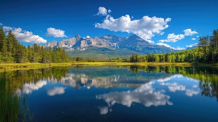 Mirror-like lake captures breathtaking reflections of surrounding mountains and vibrant sky