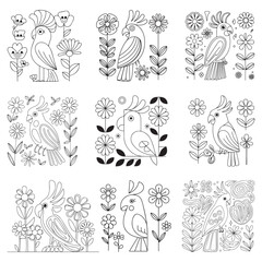Obraz premium Cute cockatoo coloring page. Animals. Hand drawn doodle. Ethnic patterned illustration. African, indian, totem tatoo design. Sketch for avatar, tattoo, poster,