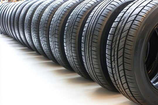 Noise texture of  new winter tires for sale at booth in store. , isolated on white background,  , copy space, copy space for text,