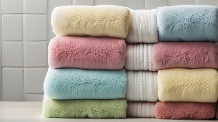 A stack of towels in the bathroom