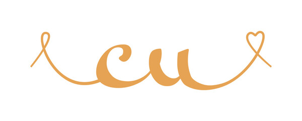 CU initial wedding monogram calligraphy vector illustration. Hand drawn lettering c and u love logo design for valentines day poster, greeting card
