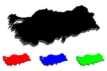 Obraz premium 3D map of Turkey (Republic of Turkey) - black, red, blue and green - vector illustration