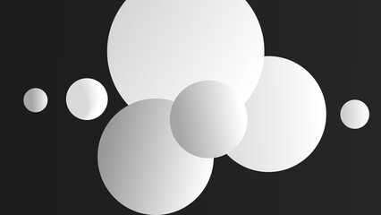 a dynamic arrangement of several spheres of varying sizes, created in a monochromatic color palette of shades ranging from deep gray to brilliant white