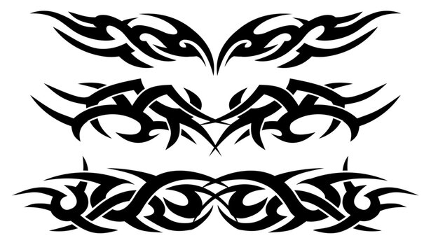 Black and white Tribal line tattoo design set, tribal border design