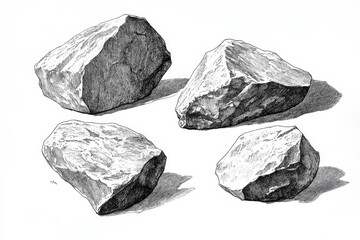 Naklejka premium Hand-Drawn Sketch of Old Rocks on White Background