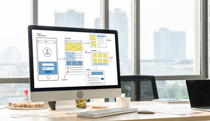 UX UI design process for modish mobile application and website . Creative prototype of wireframe for professional app developer .