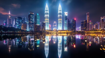 Fototapeta premium Kuala lumpur's vibrant nighttime cityscape aerial view in high fidelity gigapixel