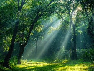 Obraz premium Capturing tranquility serene forest gigapixel high fidelity nature sunlight ethereal concept