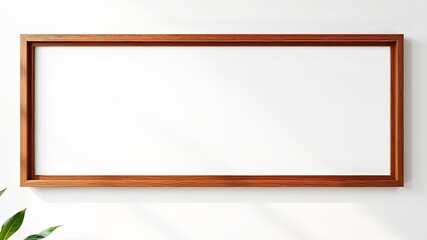 Obraz premium Horizontal Wooden Frame on White Wall - 3D Rendering, Bright Colors, Depth