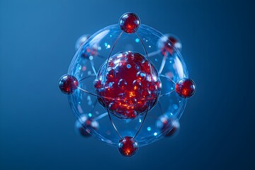 Exploded assembly of a technetium atom demonstrating its electron and role in groundbreaking nuclear medicine techniques precisely rendered subatomic particles with vibrant metallic sheen