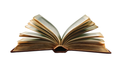 Open old vintage book browsing pages shuffling on transparent background, png


