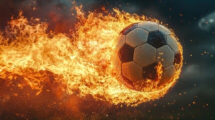 Fototapeta premium Dramatic soccer ball on fire for sports theme design and dynamic concept