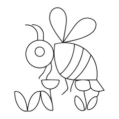 Cute kawaii cartoon character bee coloring page, vector printable worksheets for preschool.