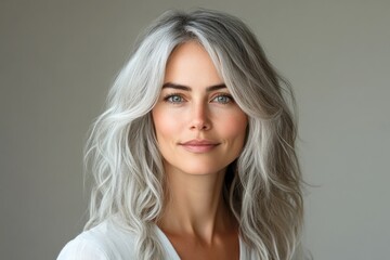 Fototapeta premium elegant mature aging woman with natural gray hair smiling confidently portrait