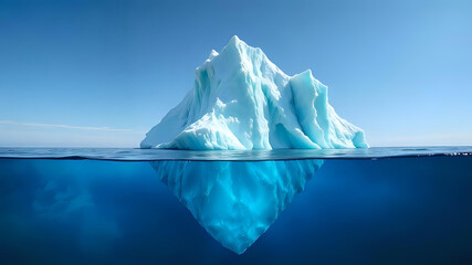An iceberg, reveals its massive underwater structure beneath the surface of a serene blue ocean. Ai Generated.