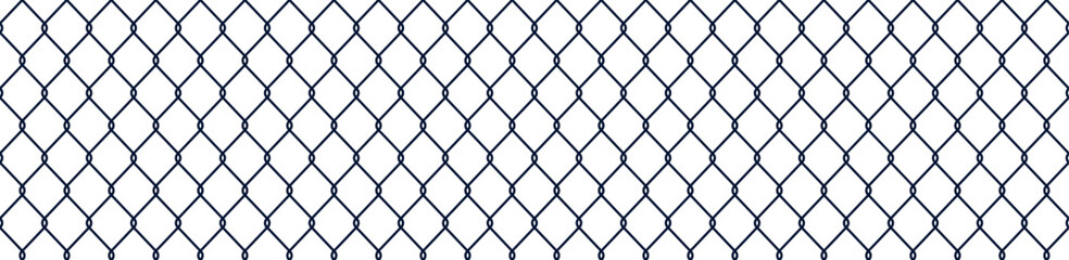 Seamless wire mesh pattern with metal grid and chain links. Steel texture design for fences, cages, and grates. Flat vector illustration isolated on white background.