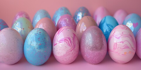 Metallic glossy easter eggs on gradient background