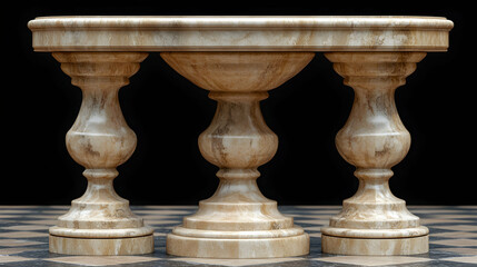 Fototapeta premium Elegant Baluster Table, Classic Stone Design on Checkered Floor, Reflecting Timeless Craftsmanship and Refined Aesthetics.