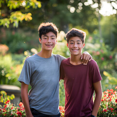 Capturing Brotherly Love: Two Siblings Enjoying a Sunny Day in the Park, Reveling in Nature and Joyous Moments