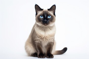 Portrait of a happy balinese cat in white background