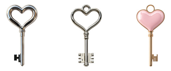 Heart-Shaped Keys on Transparent Background