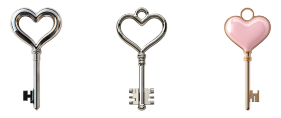 Heart-Shaped Keys on Transparent Background