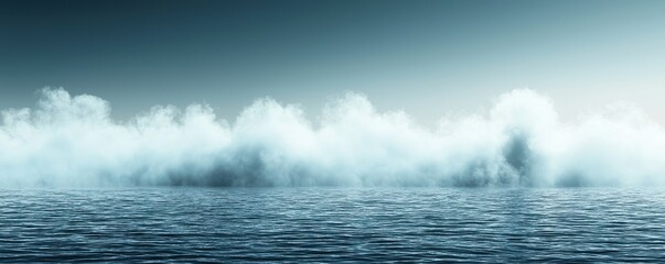 Fototapeta premium Serene Horizon of Misty Water Waves Under Calm Blue Sky