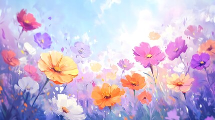 Vividly blossoming floral digital painting in abstract style.. AI Generated