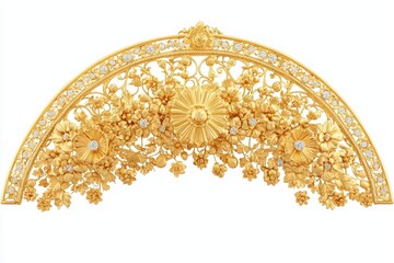 Ornate Golden Hairpiece with Floral Design and Jewels for Elegant Hairstyling