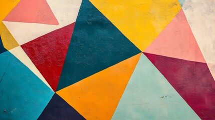 Abstract Painting Vividly Displayed Geometric Art Colorful Wall. AI Generated