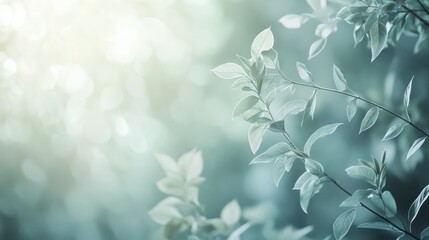 Illustration of Green leaves on a branch with a blurred blue background. Ai generated image