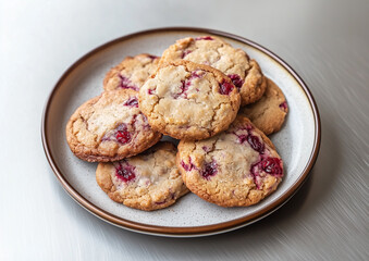 Plate of delicious cranberry cookies with a golden crust, perfect for dessert lovers and festive culinary inspirations