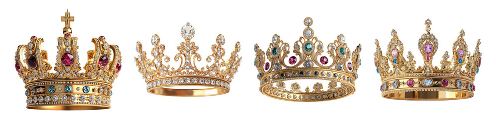 Fototapeta premium Elegant Crowns Isolated on Clear Background