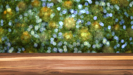 Christmas holiday blur background with bokeh lights, green tree, copy space