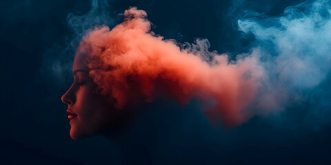 Ethereal Portrait, A Woman's Face Hidden in Colorful Smoke, Dreamy and Mysterious, Abstract Art