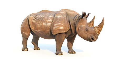 Obraz premium Standing rhino 3D render realistic style on isolated white background. AI Generated