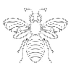 Cute kawaii cartoon character bee coloring page, vector printable worksheets for preschool.