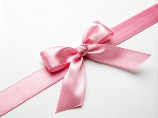 Pink satin ribbon bow isolated on white top view