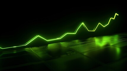 Vibrant stock graph with neon green line depicting upward trend against sleek black background