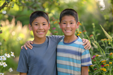 Capturing Brotherly Love: Two Siblings Enjoying a Sunny Day in the Park, Reveling in Nature and Joyous Moments